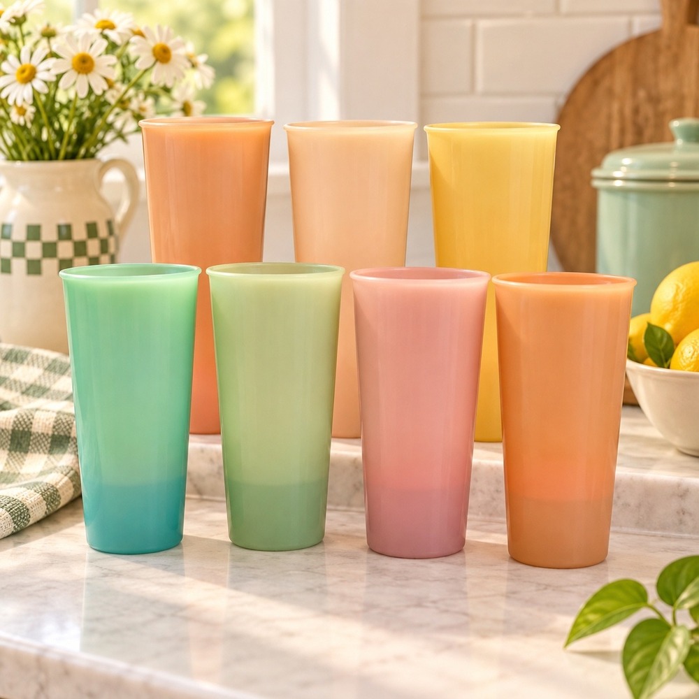Vintage Tupperware Pastel Tumblers Set of 7 Tall Cups Made in USA Retro Kitchen